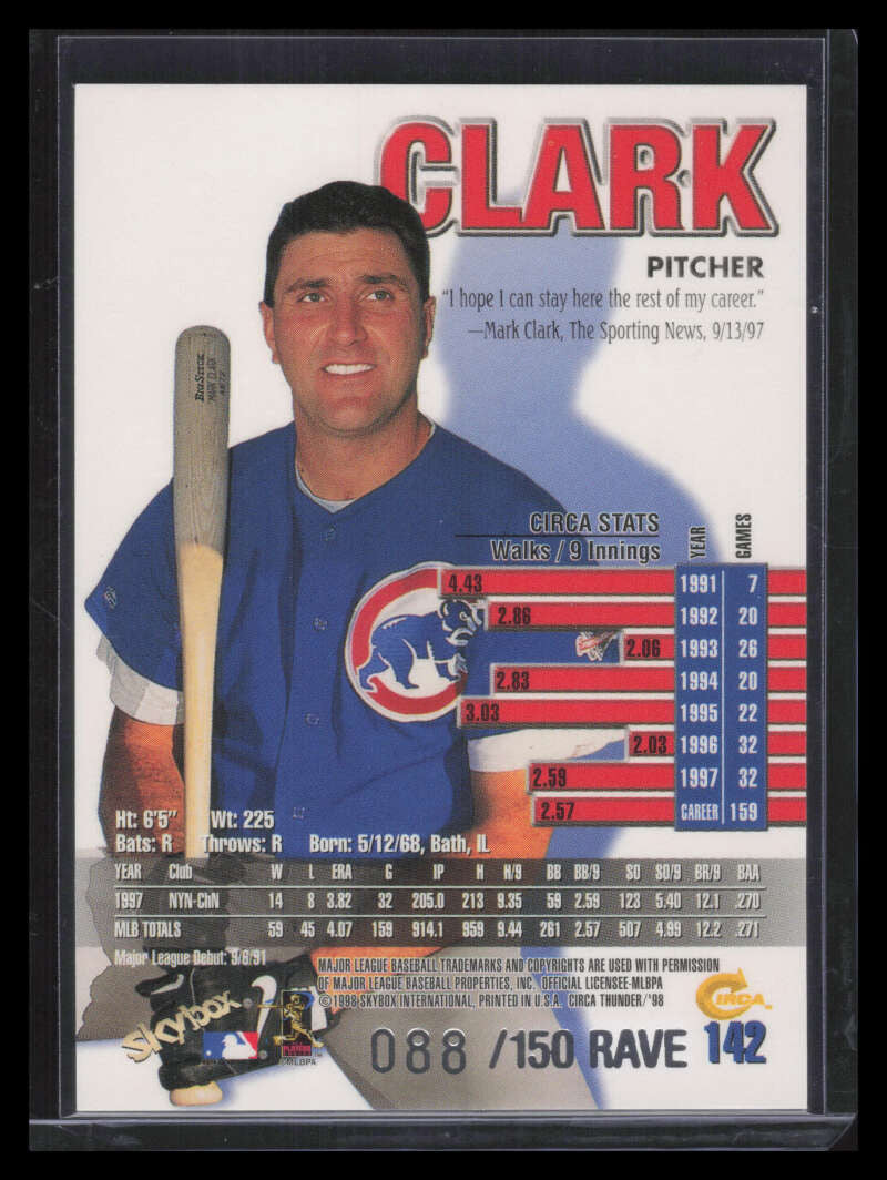 1998 Circa Thunder Rave 142 Mark Clark 88/150