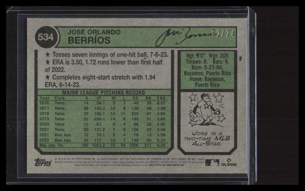 2023 Topps Heritage Chrome Black Refractor 534 Jose Berrios 62/74