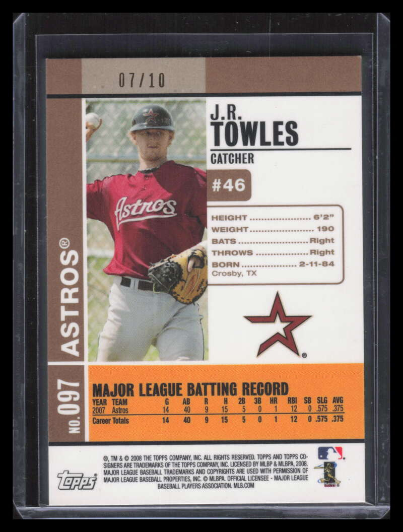 2008 Topps Co-Signers Hyper Plaid Gold 97a J. R. Towles 7/10
