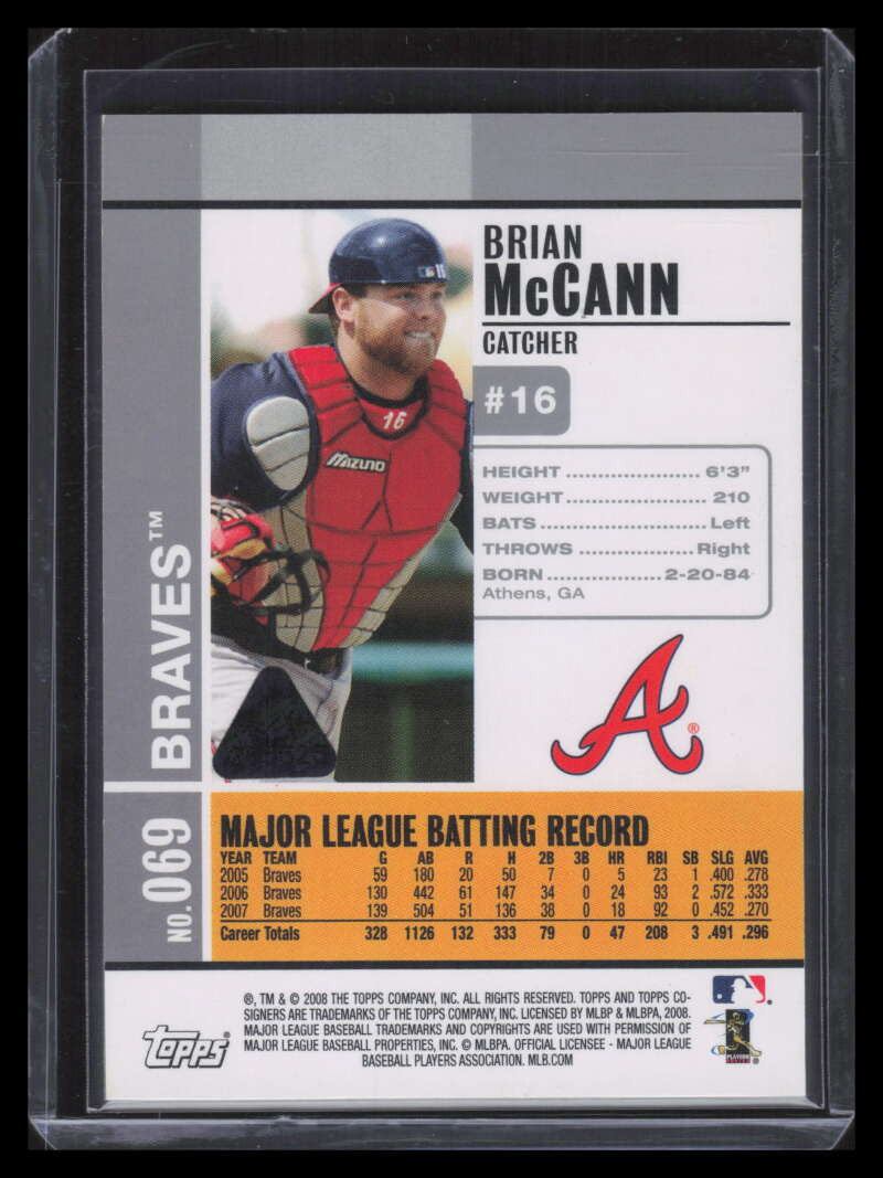 SOLD 150394 2008 Topps CO-Signers Printing Plate Yellow 69 Brian McCann 1/1