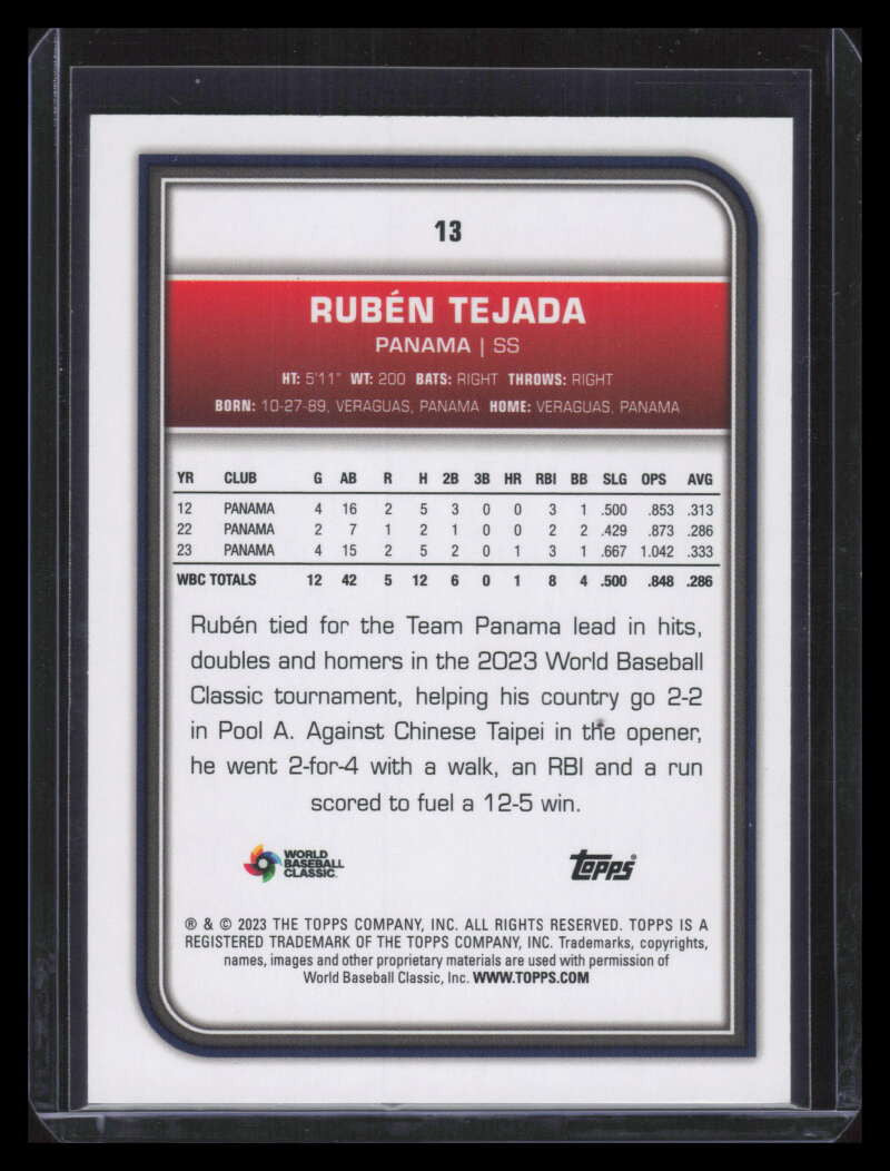 SOLD 150396 2023 Topps World Baseball Classic Black Diffractor 13 Ruben Tejada 8/10
