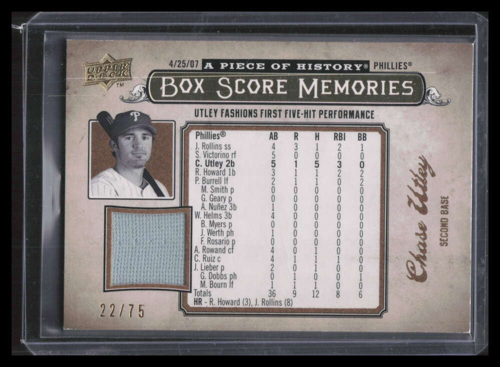 2008 UD A Piece of History Box Score Memories Gold Chase Utley Jersey 22/75