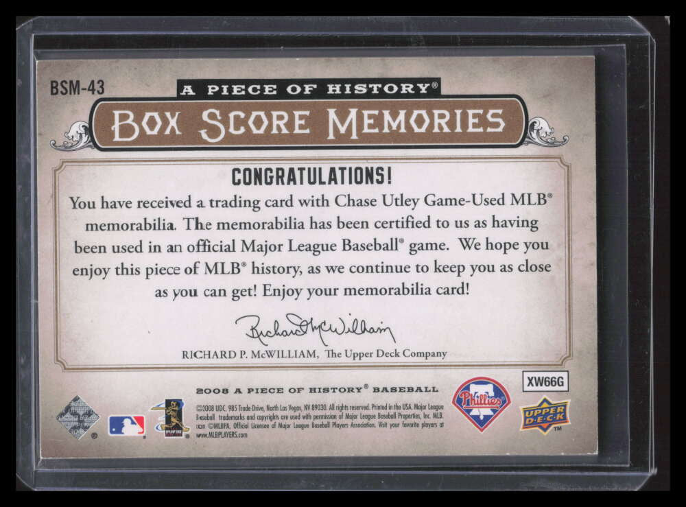 2008 UD A Piece of History Box Score Memories Gold Chase Utley Jersey 22/75