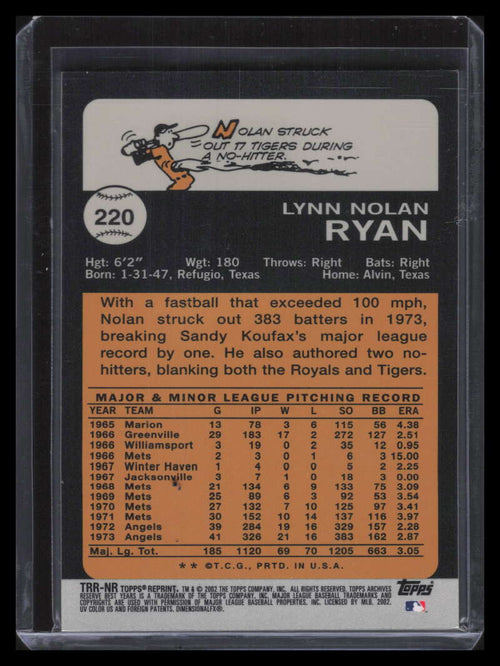 2002 Topps Archives Reserve Uniform Relics NR Nolan Ryan 73 Jersey