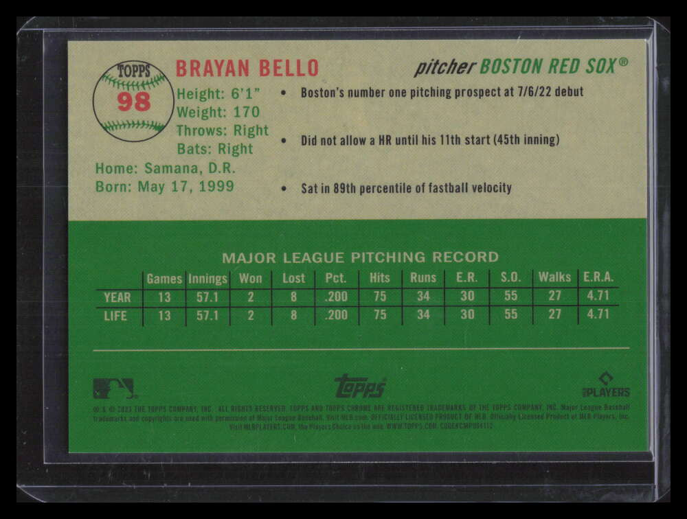 2023 Topps Chrome Platinum Toile Cream Fuchsia Refractor Brayan Bello RC 28/100