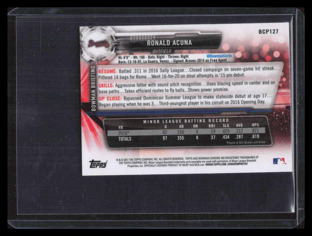 2017 Bowman Chrome Mini Prospects bcp127 Ronald Acuna Jr. Rookie
