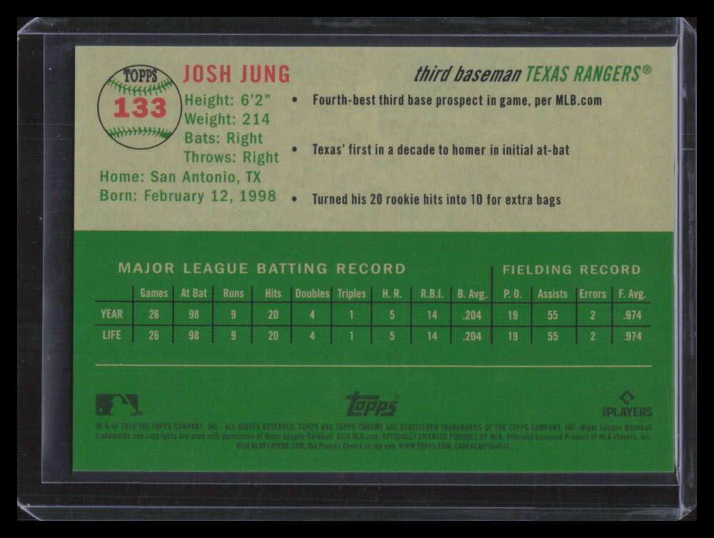 2023 Topps Chrome Platinum Toile White Orange Refractor Josh Jung Rookie 3/25