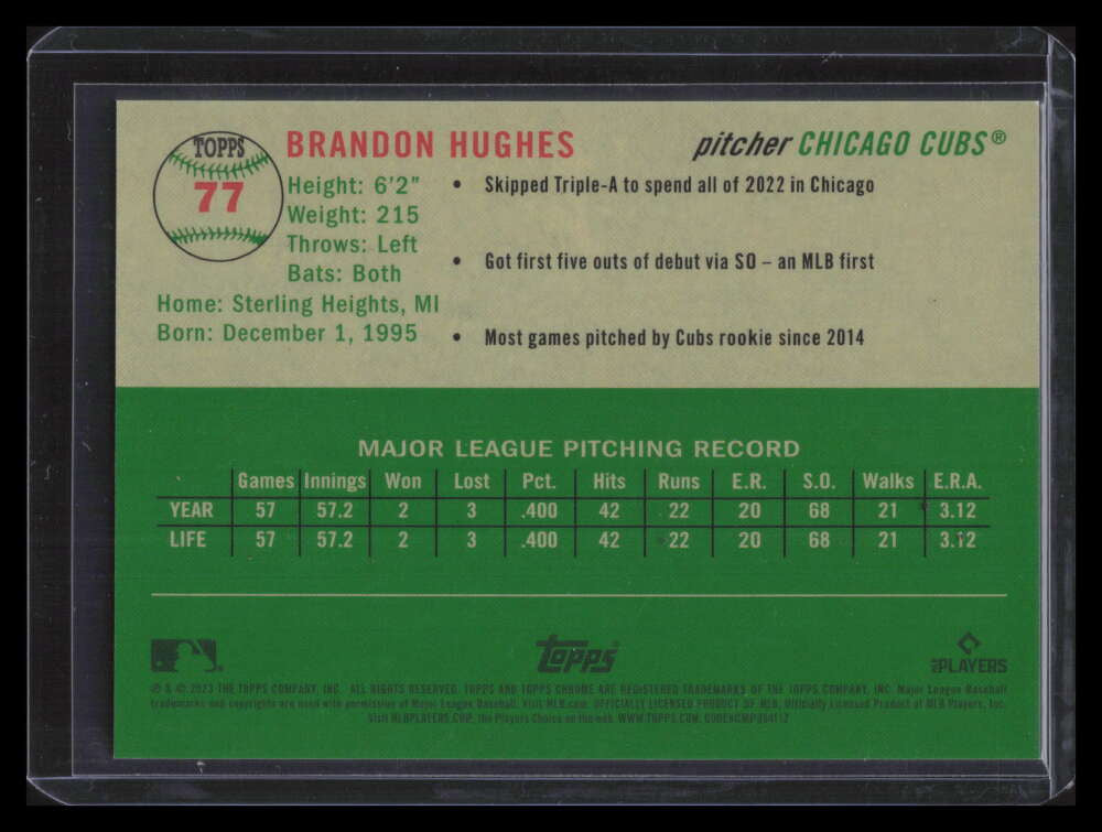 2023 Topps Chrome Platinum Toile Black Refractor 77 Brandon Hughes Rookie 5/10