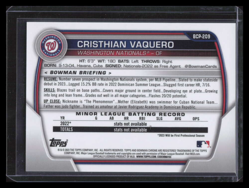 DELETE 150500 2023 Bowman Chrome Sapphire Purple Refractor Cristhian Vaquero Rookie 10/25