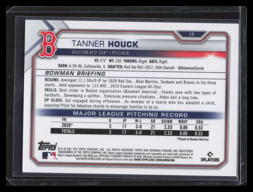 2021 Bowman Chrome Orange Refractor 13 Tanner Houck Rookie 18/25