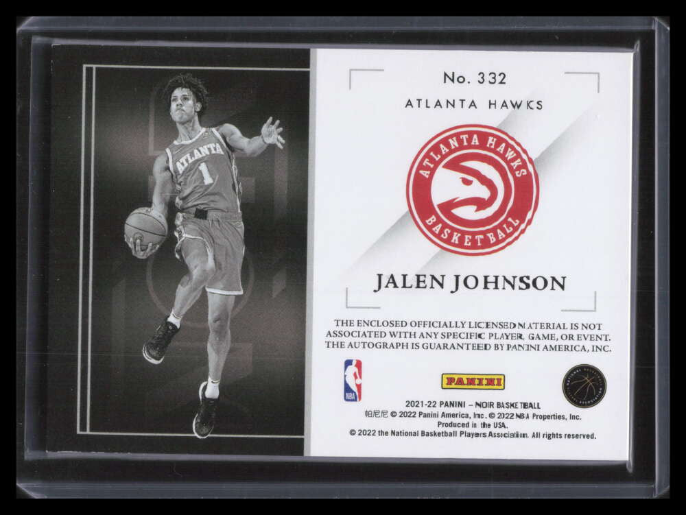 2021-22 Panini Noir 332 Jalen Johnson BW Rookie Patch Auto 17/99 Black and White