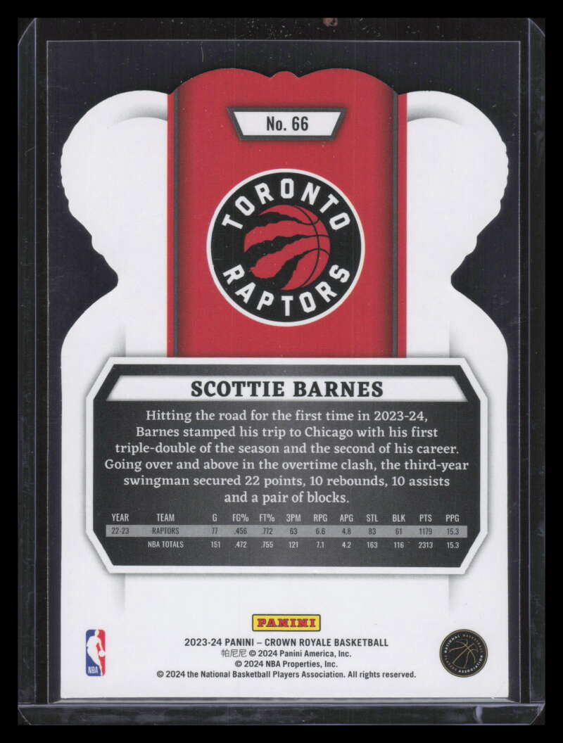 2023-24 Crown Royale Crystal Pink 66 Scottie Barnes 53/75
