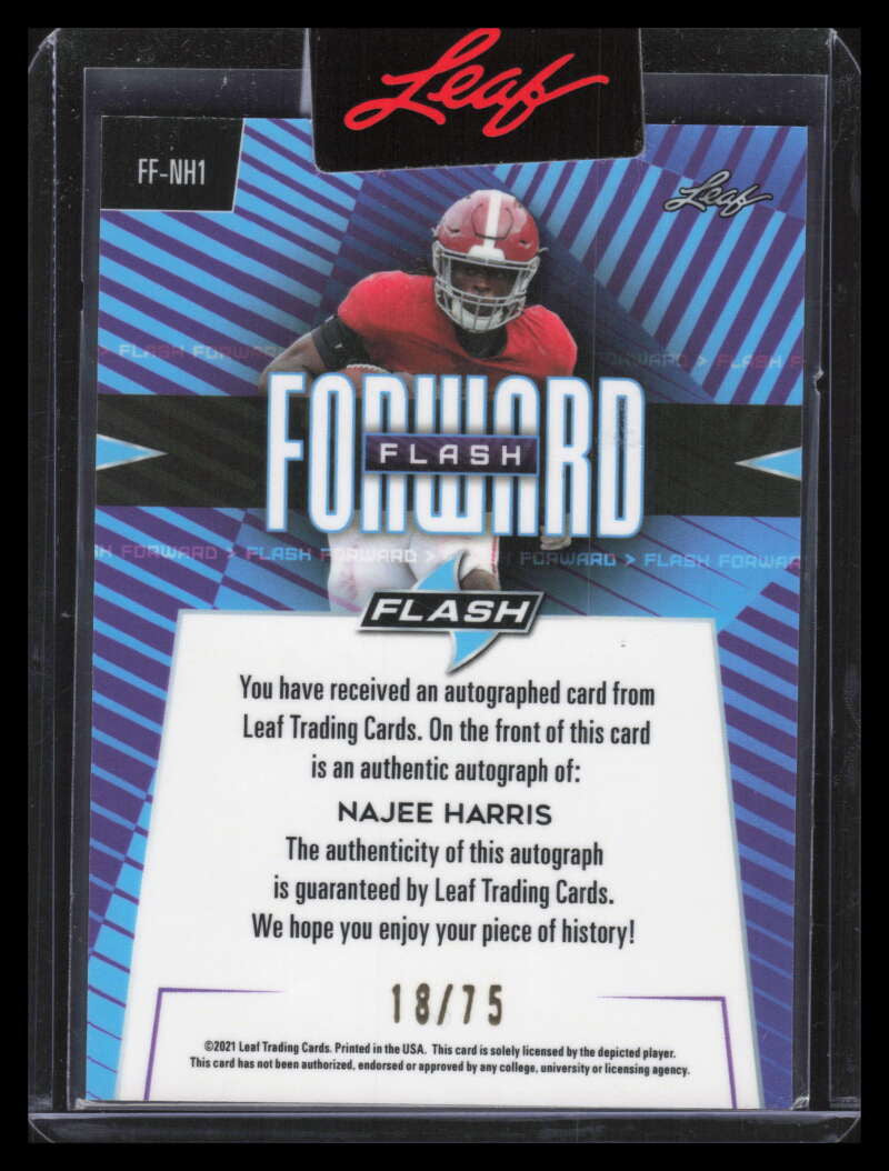 2021 Leaf Flash Forward Autographs Navy Blue Najee Harris Rookie Auto 18/75