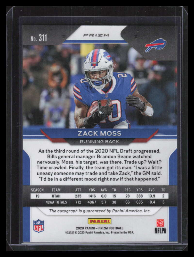 2020 Panini Prizm Rookie Autographs Silver 311 Zack Moss Rookie Auto