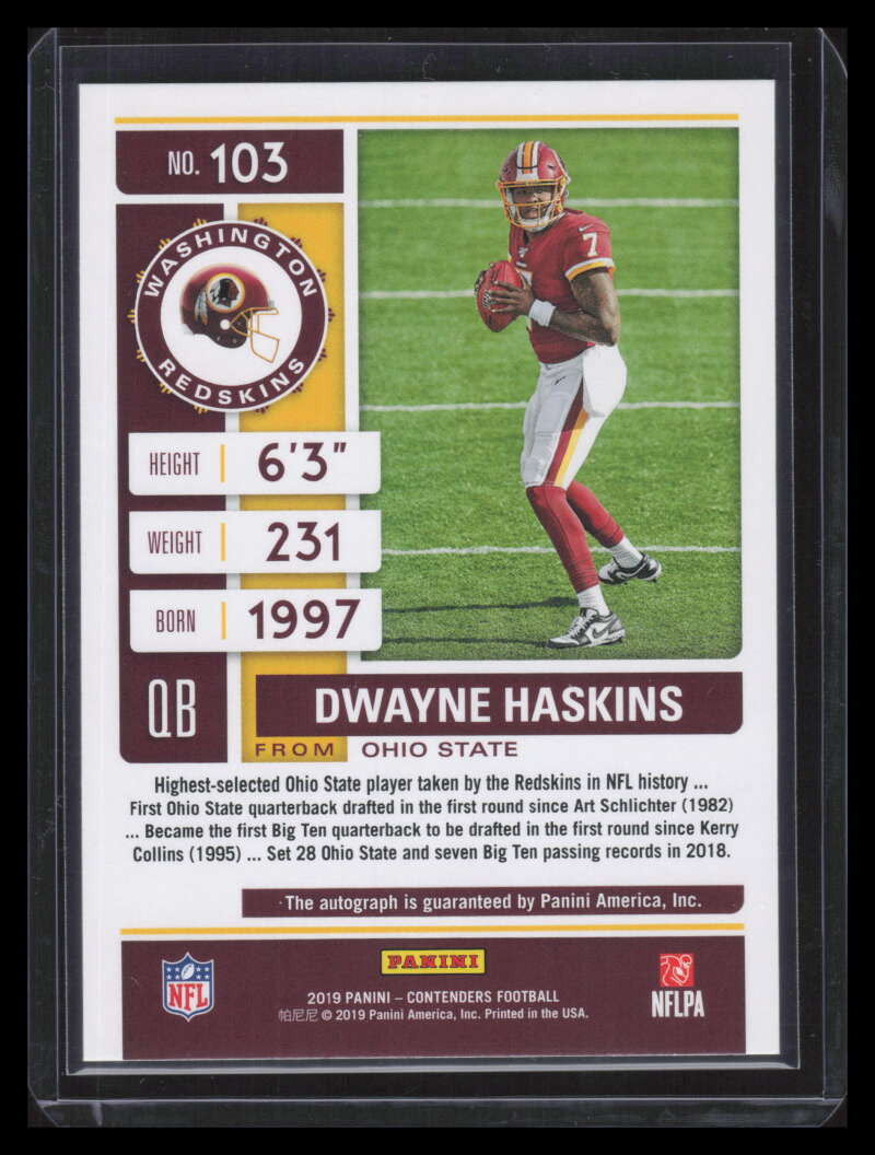 2019 Panini Contenders 103b Dwayne Haskins Rookie Auto sp1 /100