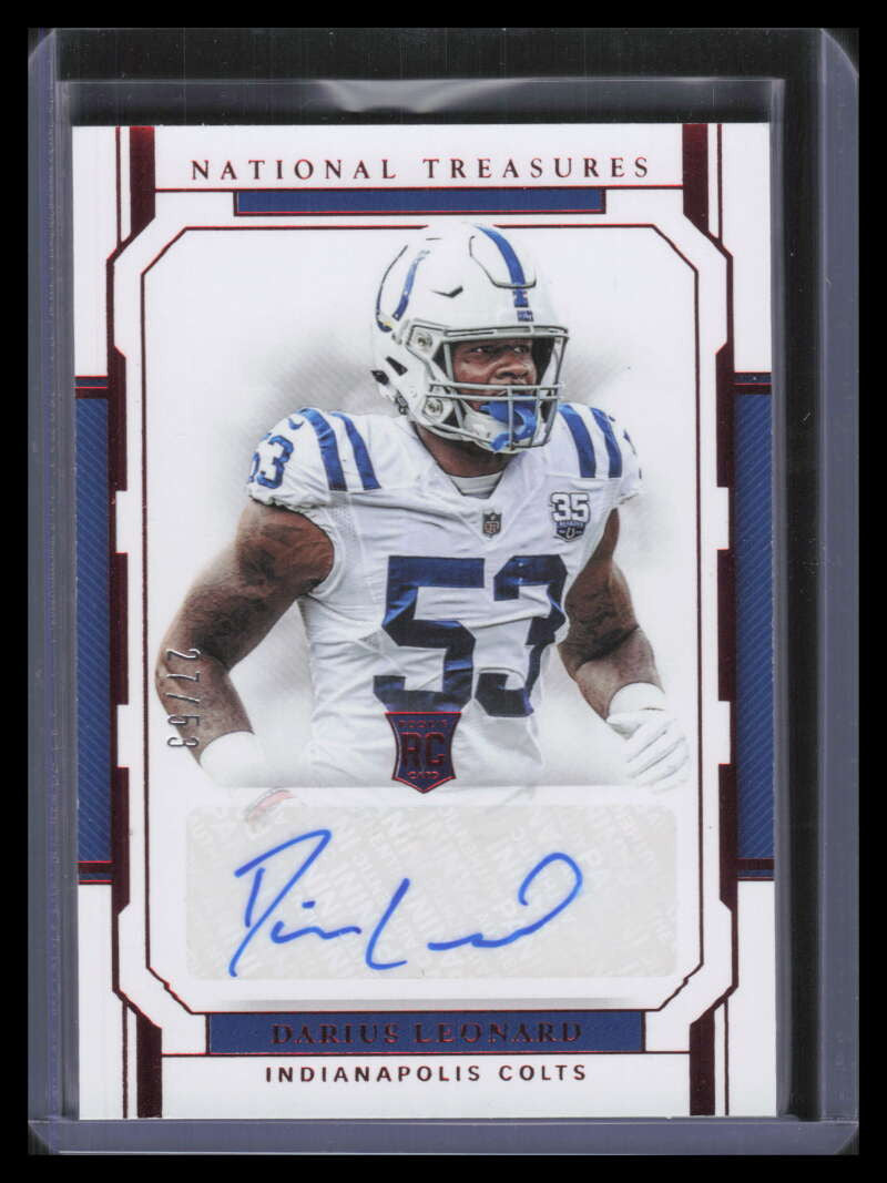 2018 National Treasures Red Jersey Number 147 Darius Leonard Rookie Auto 27/53