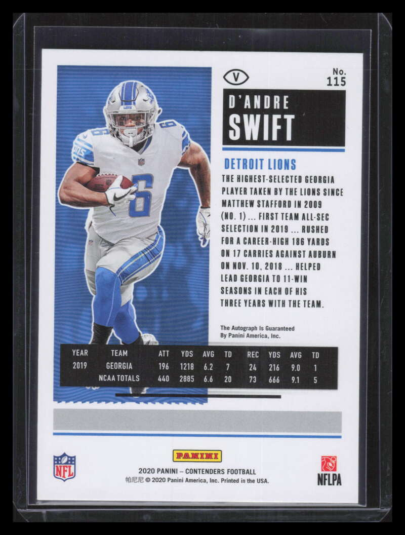 2020 Panini Contenders 115b D'Andre Swift Rookie Auto SP /250