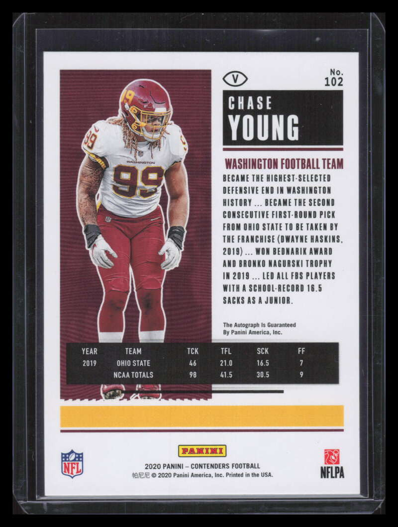 2020 Panini Contenders 102b Chase Young Rookie Auto SP /200