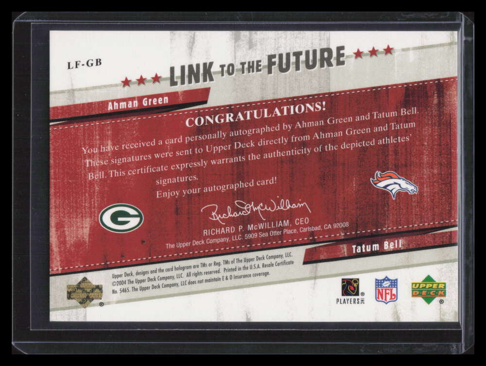 2004 UD Legends Link to Future Autographs Ahman Green Bell RC Dual Auto 39/50
