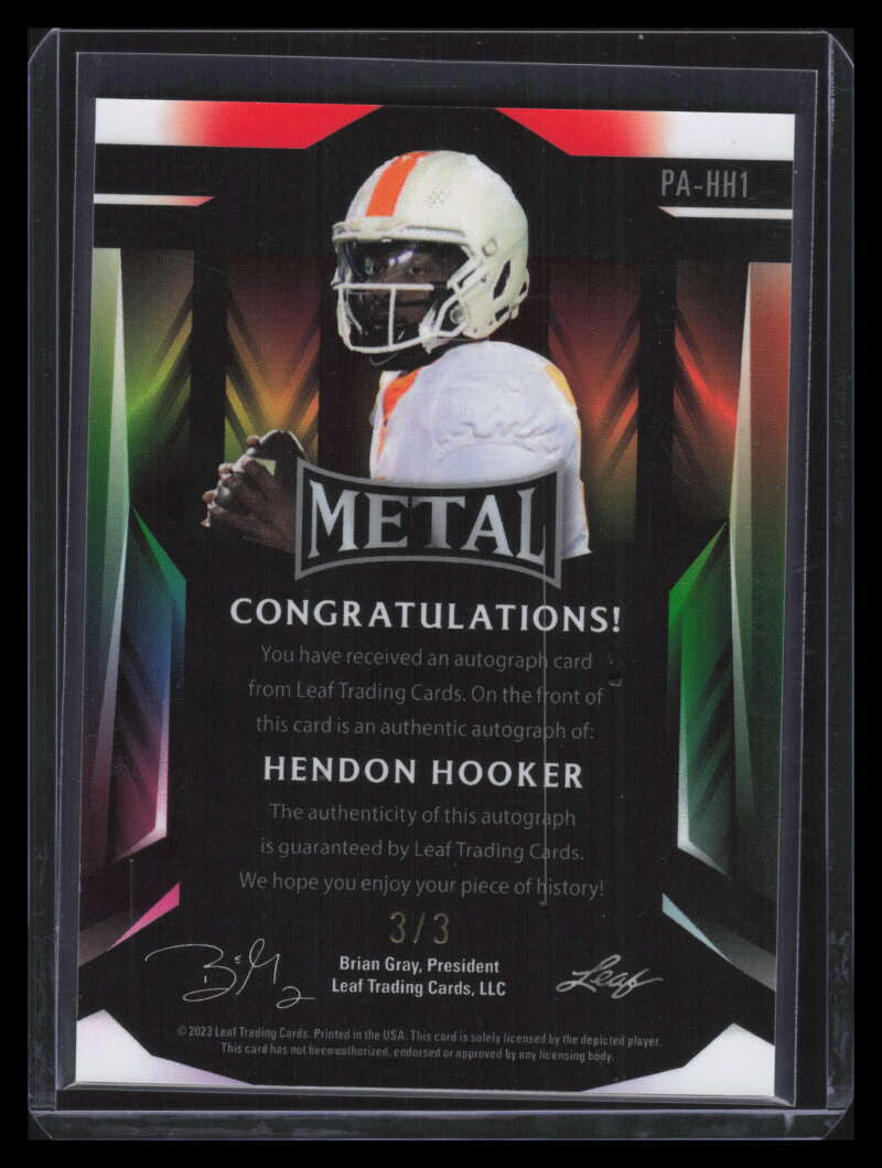 DELETE 150718 2023 Leaf Metal Portrait Autographs Mojo Purple Hendon Hooker Rookie Auto 3/3