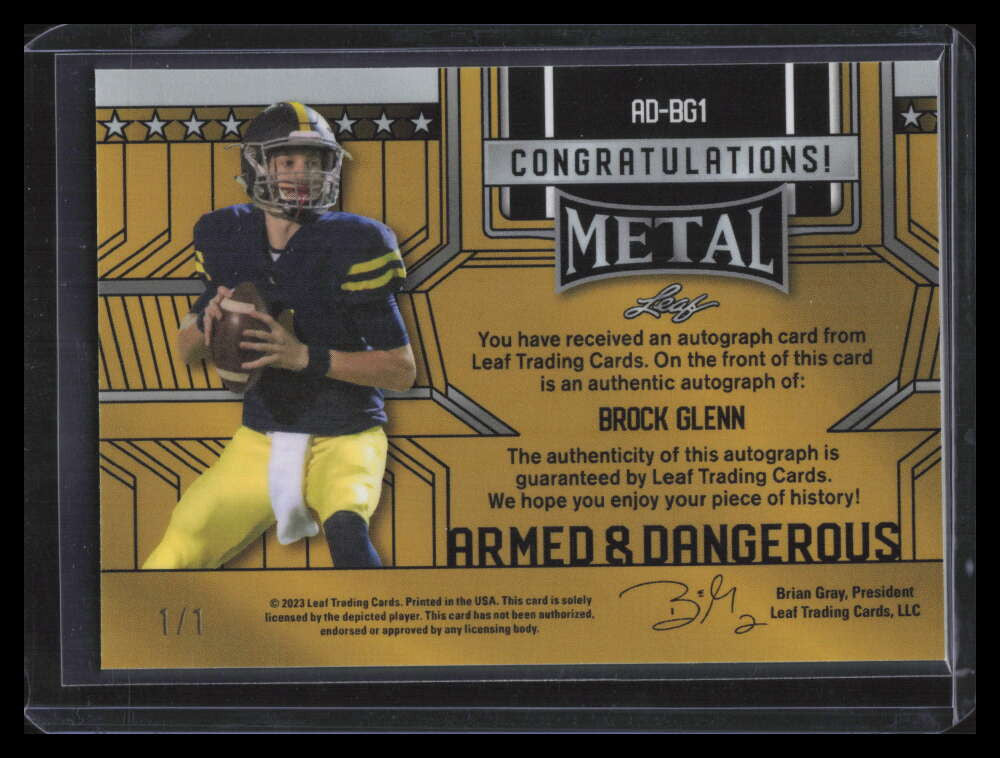 DELETE 150725 2023 Leaf Metal Armed and Dangerous Crystal Orange Brock Glenn Rookie Auto 1/1