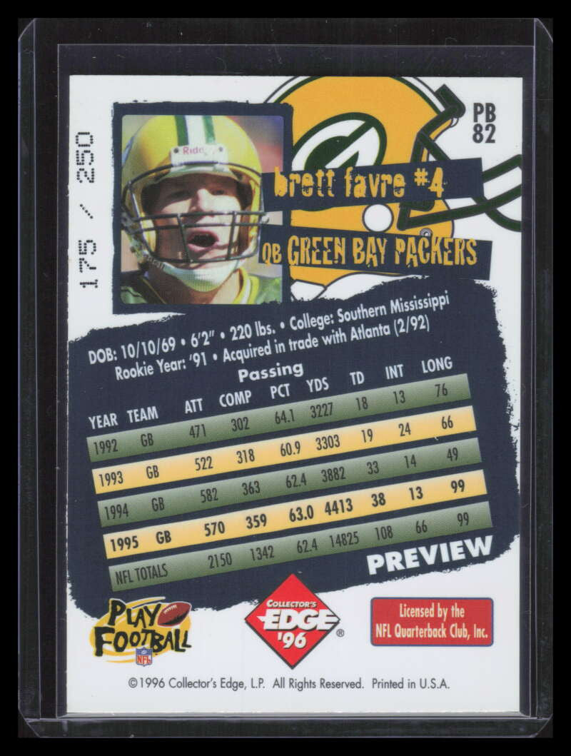 1996 Collector's Edge Packerbilia Preview pb82 Brett Favre 24k 175/250