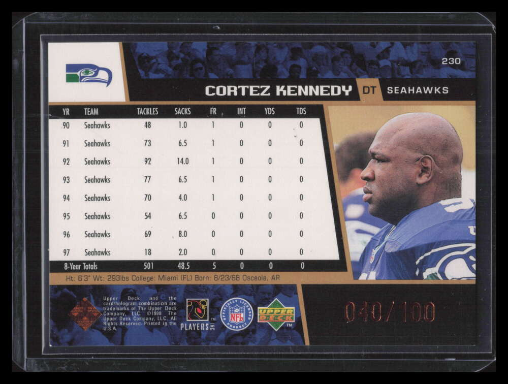 1998 Upper Deck Bronze 230 Cortez Kennedy 40/100