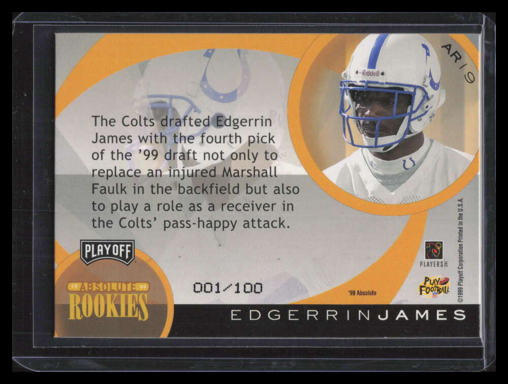 1999 Absolute SSD Rookies Inserts Red ar19 Edgerrin James Rookie 1/100