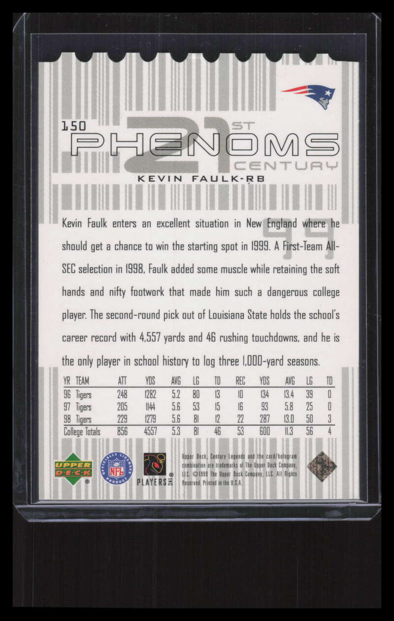 1999 Upper Deck Century Legends Century Collection 150 Kevin Faulk Rookie 73/100