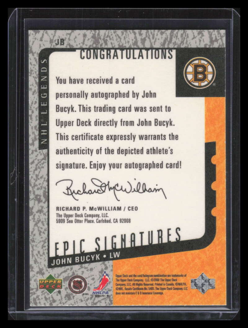 2000-01 Upper Deck Legends Epic Signatures JB John Johnny Bucyk Auto