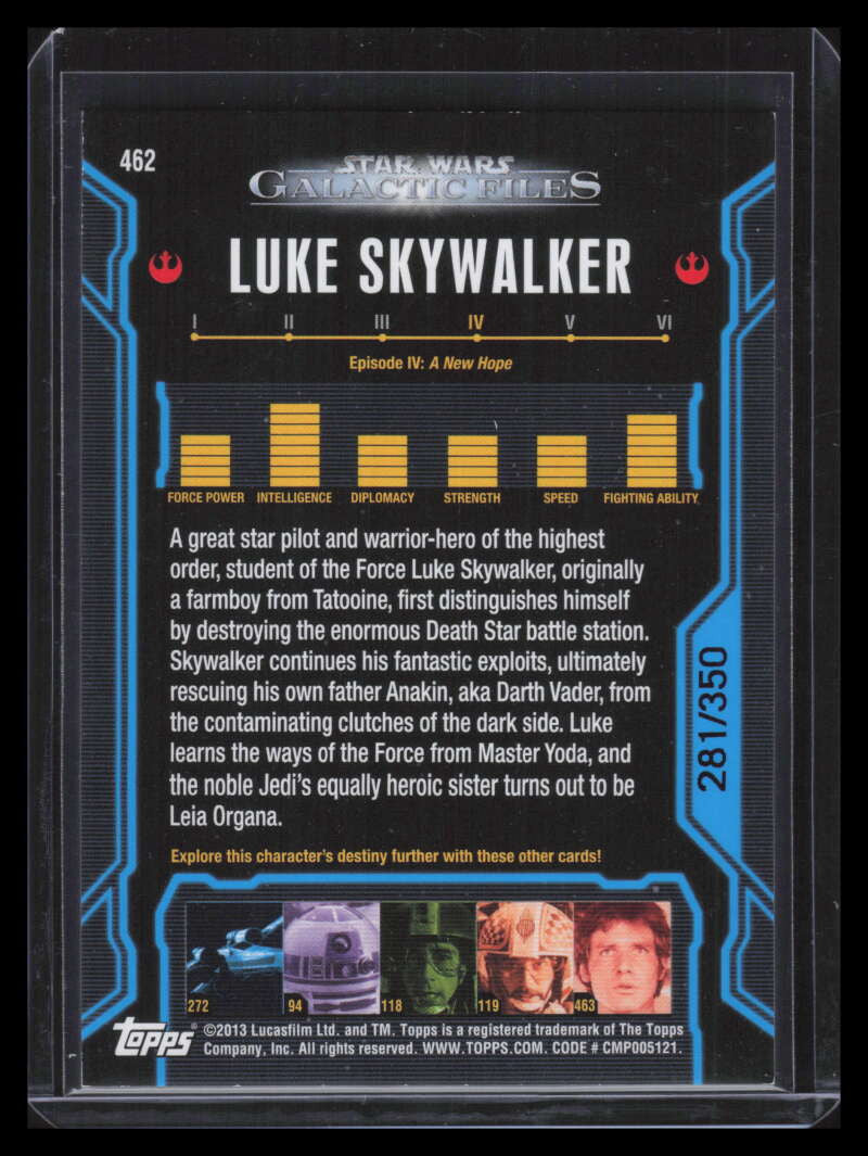 2013 Topps Star Wars Galactic Files 2 Blue Foil 462 Luke Skywalker 281/350