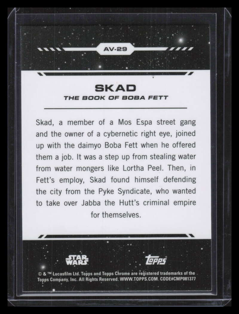 2024 Topps Chrome Star Wars Aurebesh SPs av29 Rebel Orange Refractor Skad 6/25