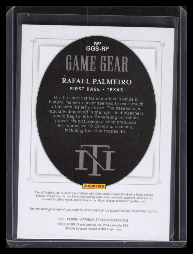 2021 Panini National Treasures Game Gear 42 Rafael Palmeiro Jersey Auto 11/49