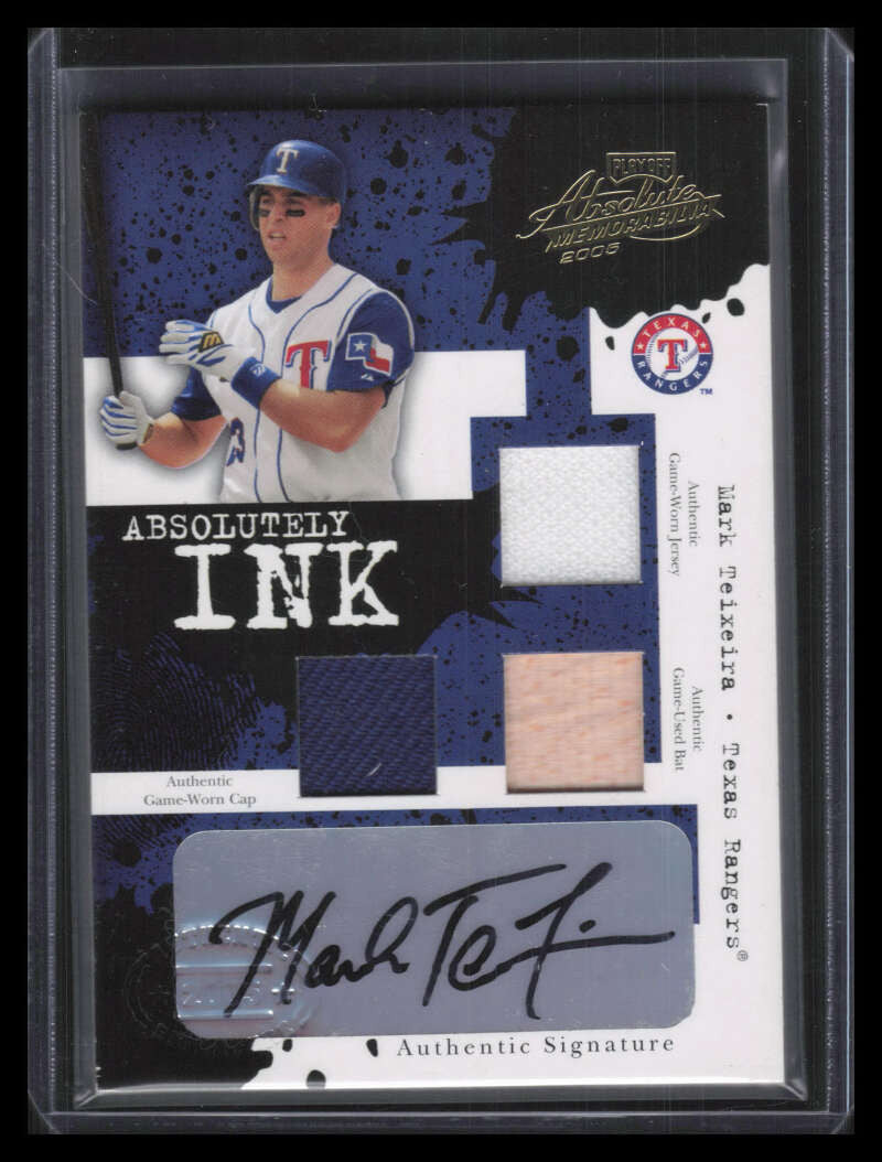 2005 Absolute Absolutely Ink ai23 Mark Teixeira Triple Bat Cap Jersey Auto 11/75