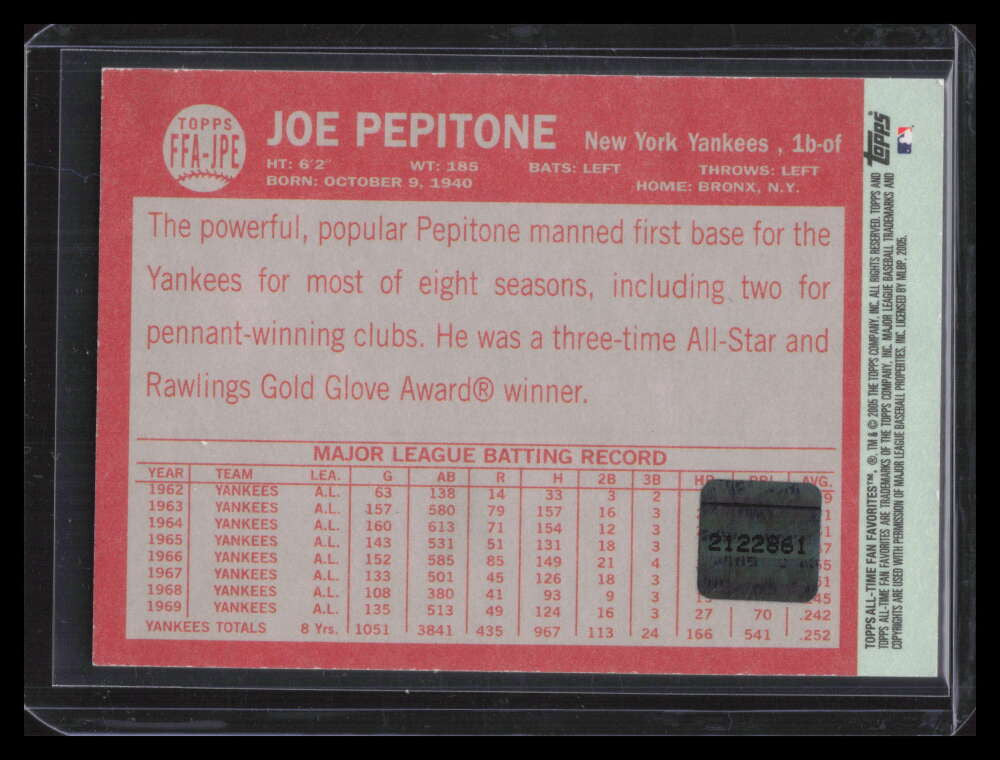 2005 Topps All-Time Fan Favorites Autographs JPE Joe Pepitone Auto