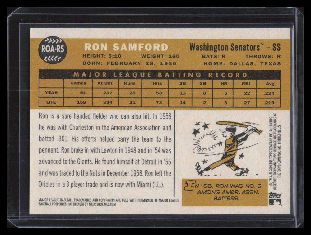 2009 Topps Heritage Real One Autographs Red Ink RS Ron Samford Auto 13/60