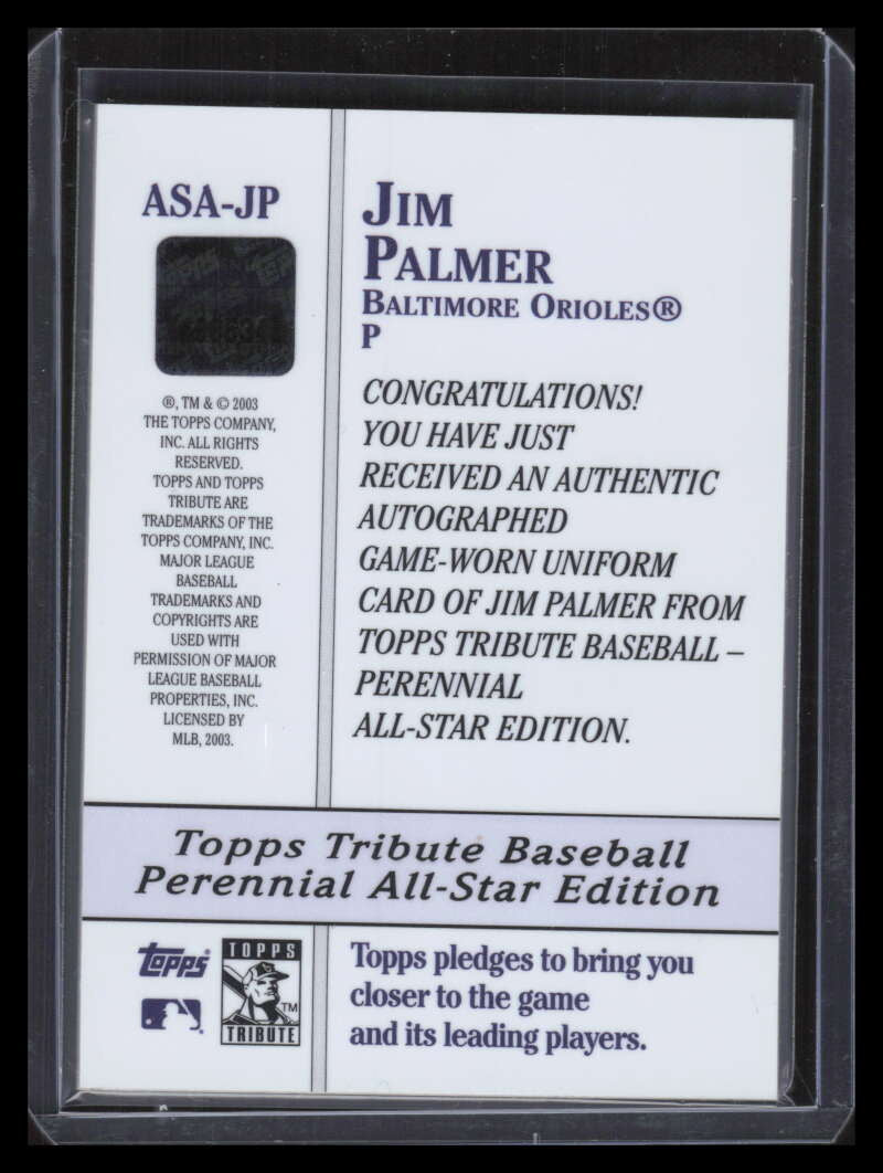 2003 Topps Tribute Perennial All-Star Signing JP Jim Palmer Jersey Auto 141336