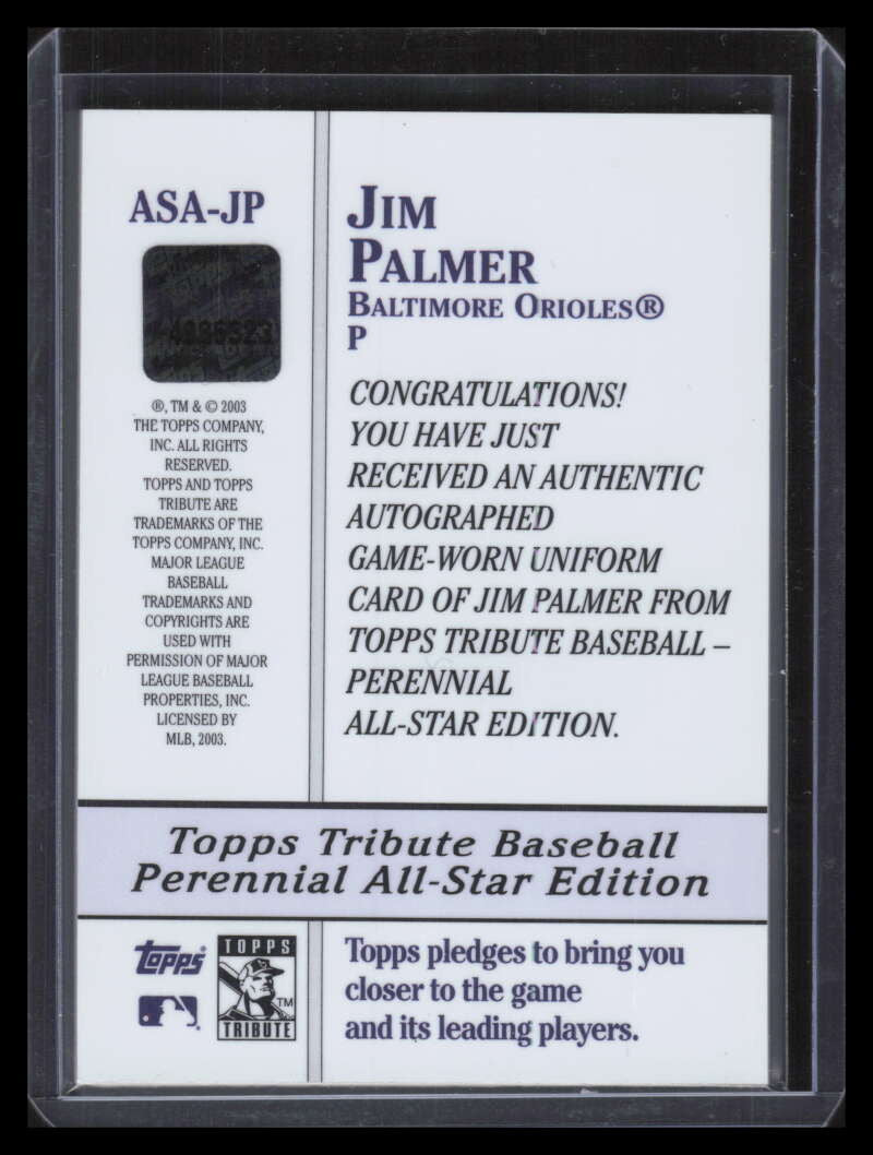 2003 Topps Tribute Perennial All-Star Signing JP Jim Palmer Jersey Auto 141337