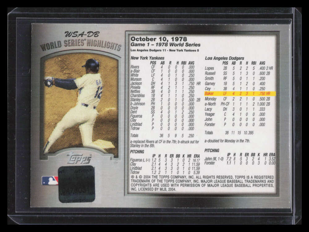 2004 Topps World Series Highlights Autographs DB Dusty Baker Auto