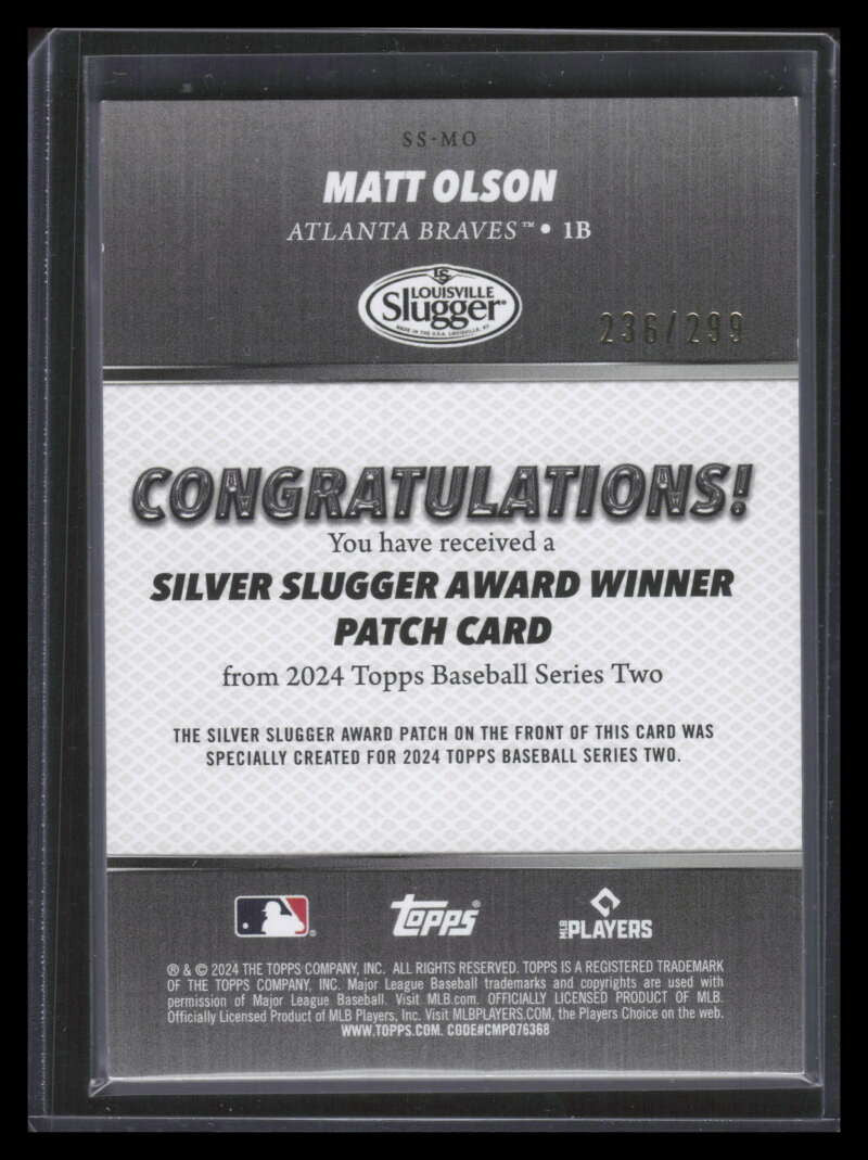 2024 Topps '23 Silver Slugger Award Winners Black SSMO Matt Olson Patch 236/299