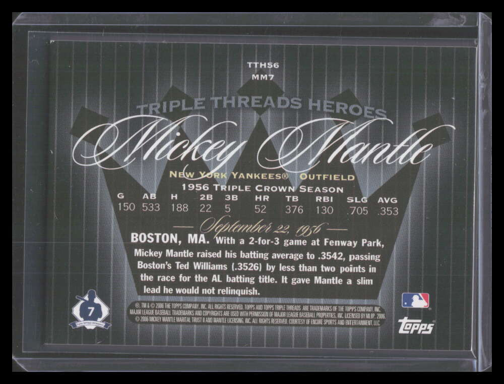 2006 Topps Triple Threads Heroes 56mm7 Mickey Mantle
