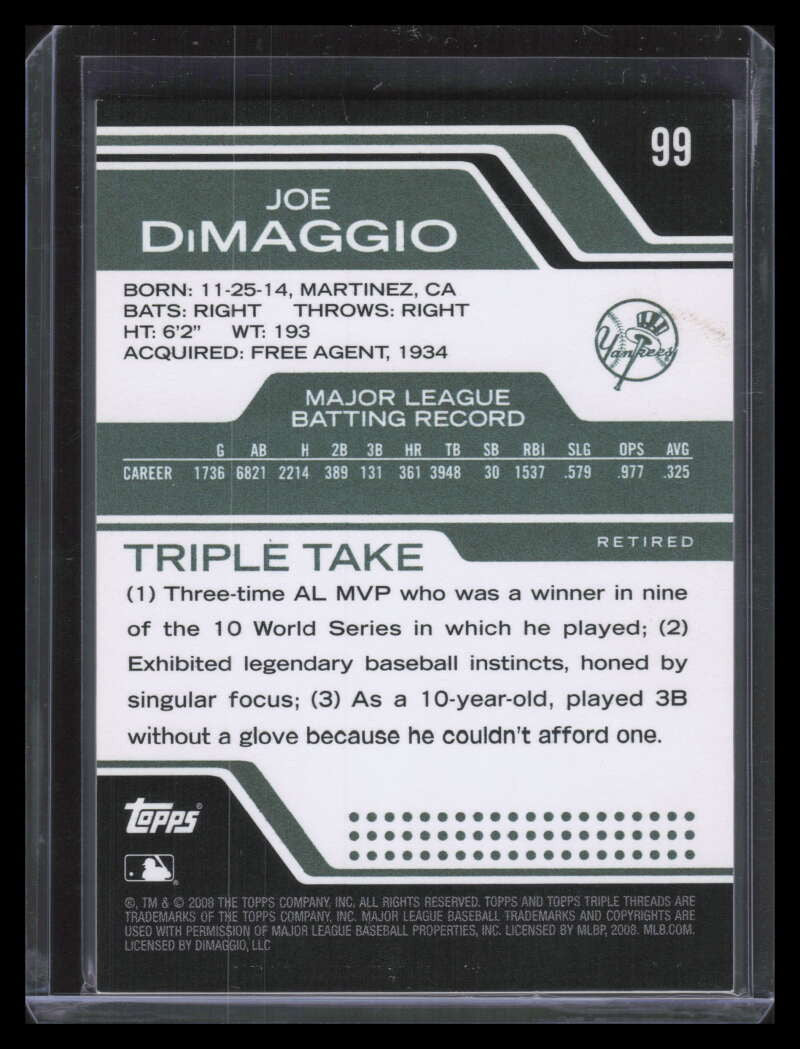 2008 Topps Triple Threads Emerald 99 Joe DiMaggio 49/240