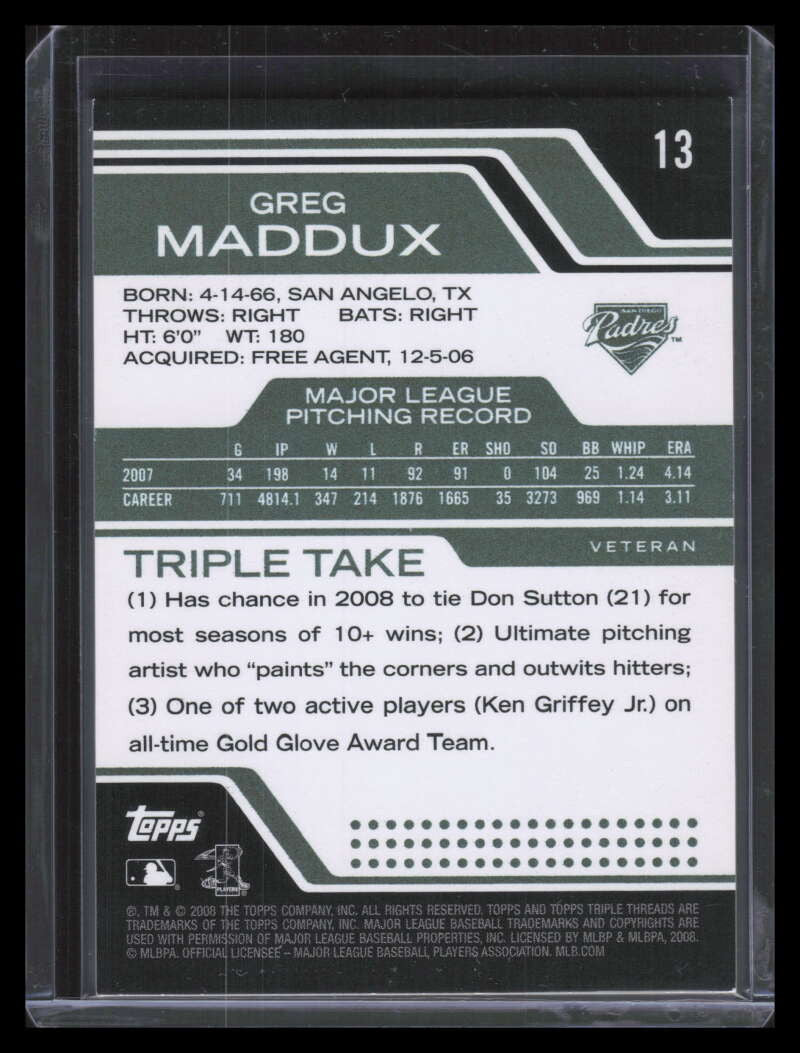 2008 Topps Triple Threads Emerald 13 Greg Maddux 199/240