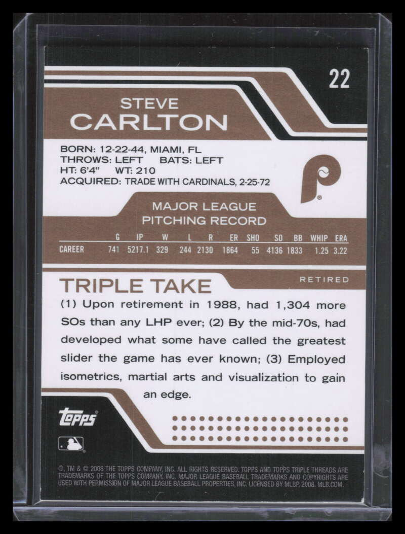2008 Topps Triple Threads Gold 22 Steve Carlton 99/99