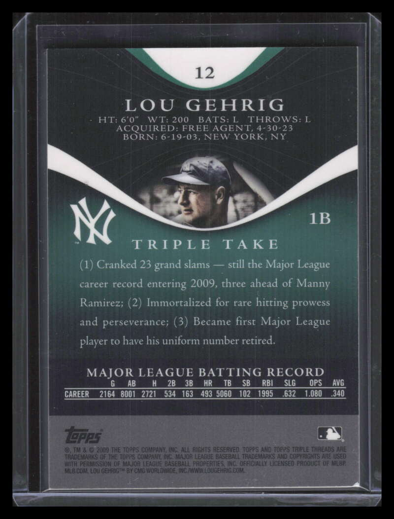 2009 Topps Triple Threads Emerald 12 Lou Gehrig 126/240