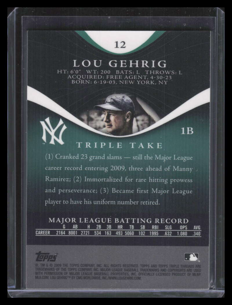 2009 Topps Triple Threads Emerald 12 Lou Gehrig 167/240