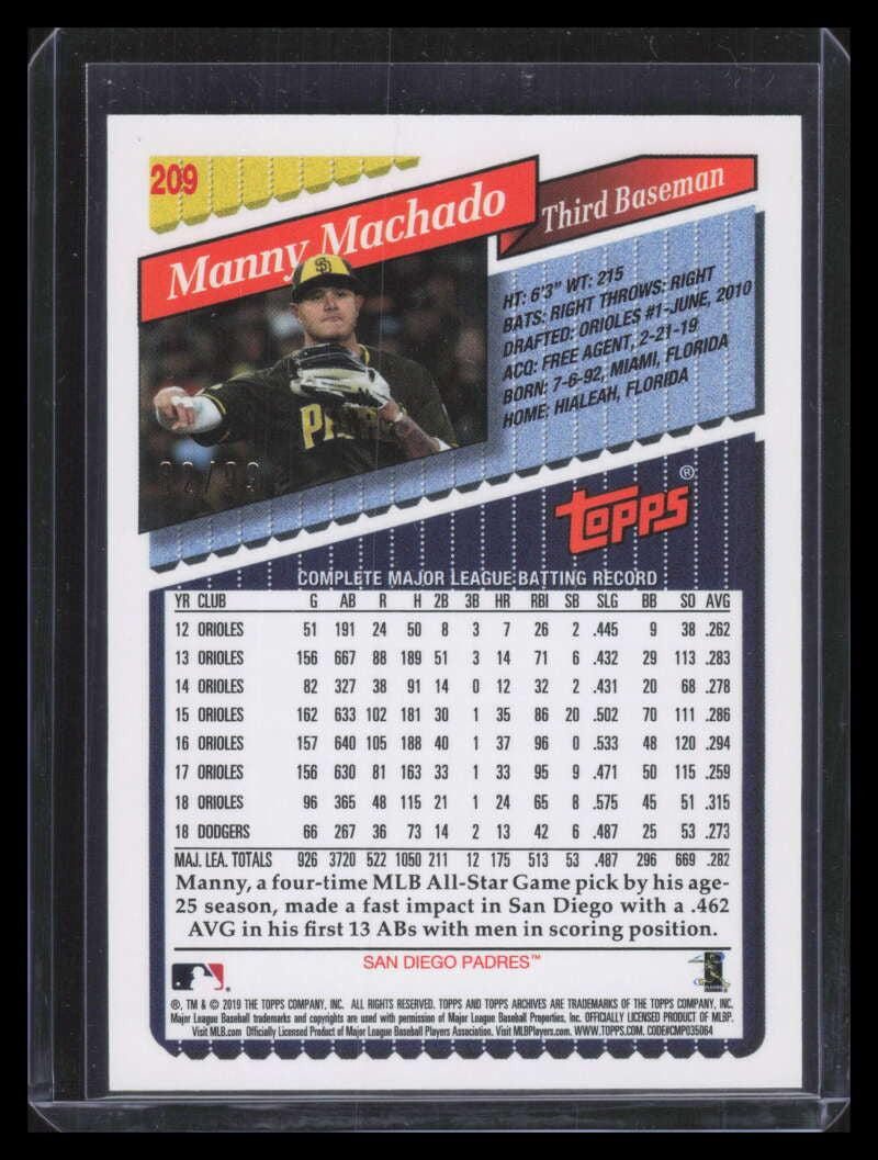 2019 Topps Archives Silver 209 Manny Machado 82/99