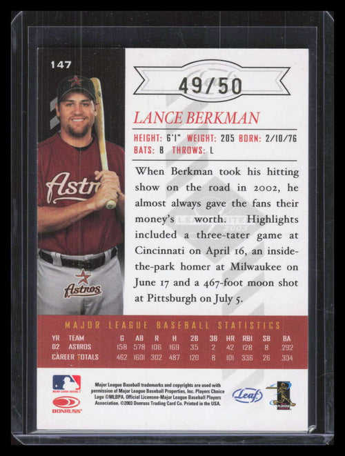 2003 Leaf Limited Gold Spotlight 147 Lance Berkman Socks 49/50
