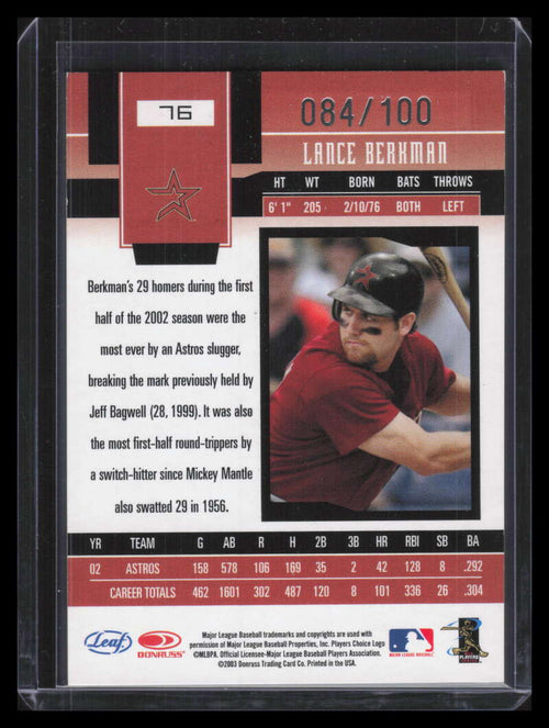 2003 Leaf Certified Materials Mirror Red 76 Lance Berkman 84/100