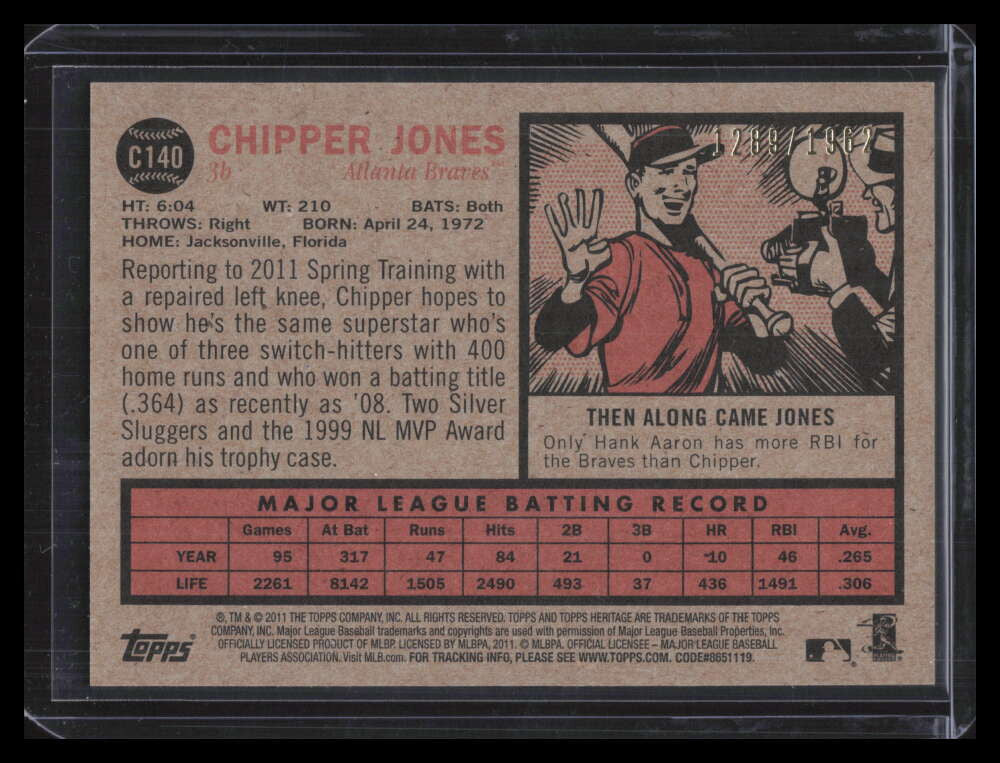 2011 Topps Heritage Chrome c140 Chipper Jones 1289/1962